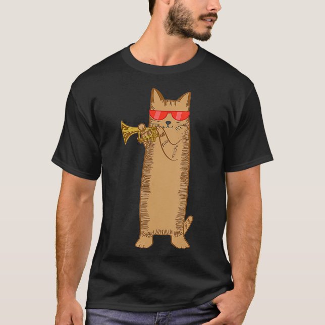 Camiseta Cool Cat Playing The Trumpet Wearing Sunglasses (Frente)