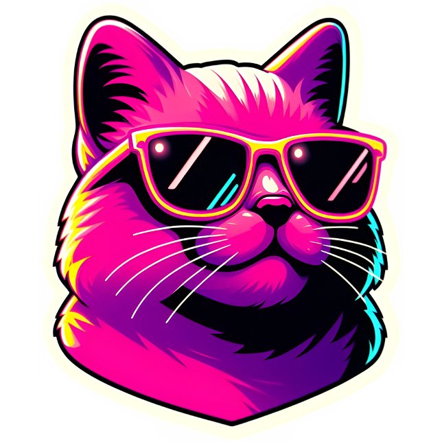Camiseta Cool Cat Wearing Sunglasses in Neon Pink and Yello (Criador carregado)