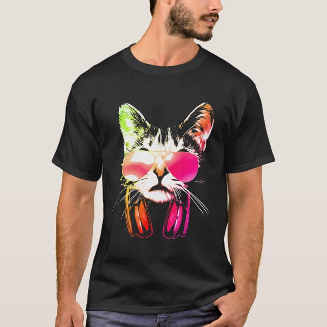 Camiseta Cool Cat With Sunglasses And Headphones (Frente)