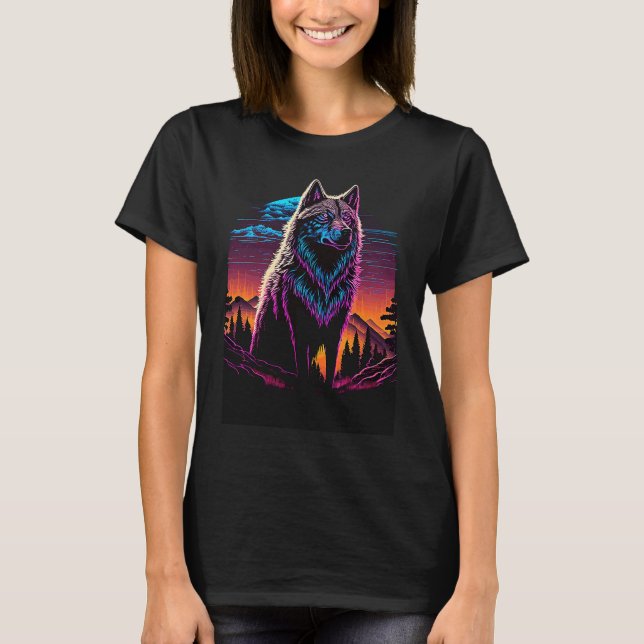 Camiseta Cool Colorful Wolf Outfit Illustration Graphic Des (Frente)