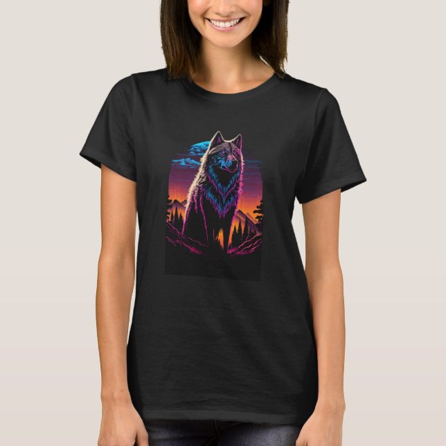 Camiseta Cool Colorful Wolf Outfit Illustration Graphic Des (Frente)