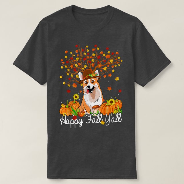 Camiseta Cool Corgi Autumn Pumpkins Happy Fall Yall  (Frente do Design)