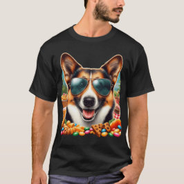 Camiseta Cool Corgi Dog with Aviator Sunglasses and Snacks 