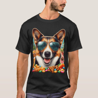 Camiseta Cool Corgi Dog with Aviator Sunglasses and Snacks