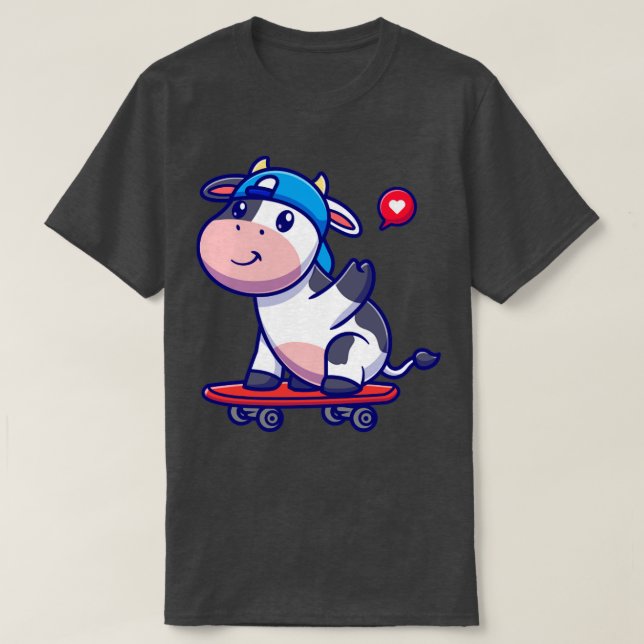 Camiseta Cool Cow With Skateboard Cartoon (Frente do Design)
