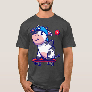 Camiseta Cool Cow With Skateboard Cartoon