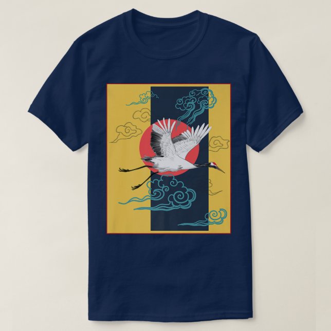 Camiseta Cool Crane Bird Artwork, Dance of Cranes Japanese  (Frente do Design)