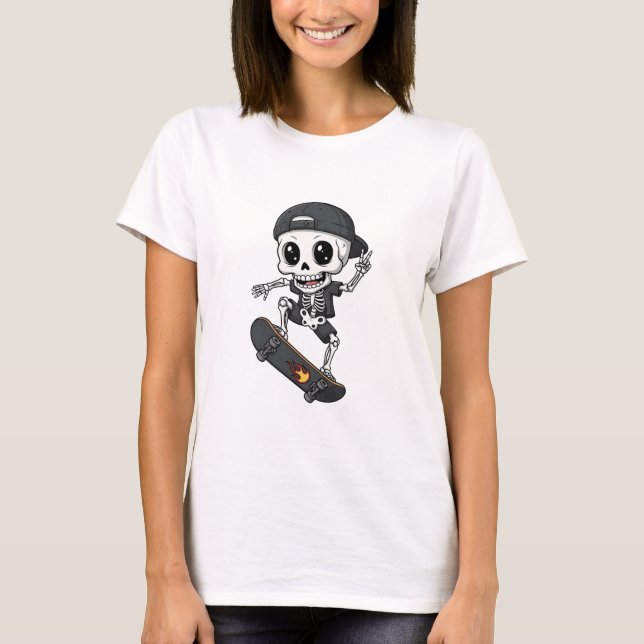 Camiseta Cool Cute Skeleton Skater Riding Skateboard (Frente)