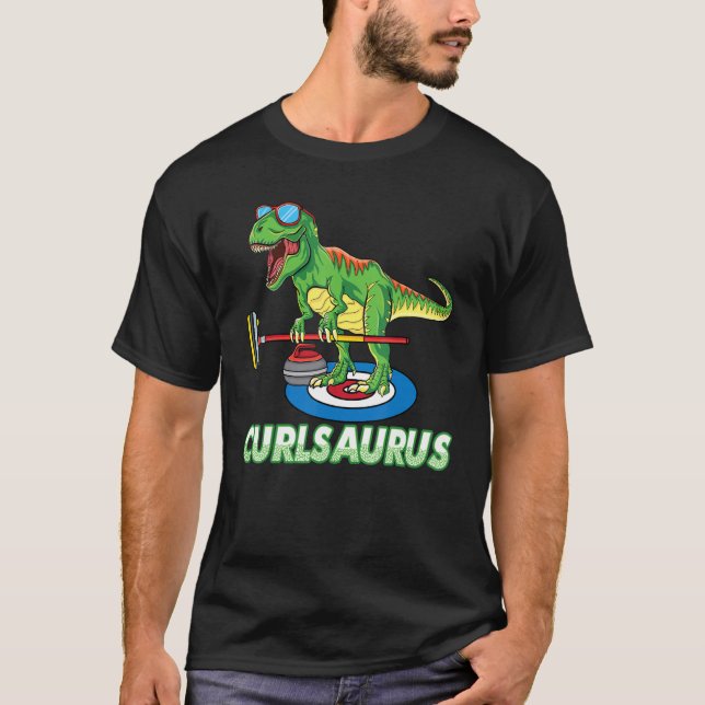 Camiseta cool Dinosaur curling T Rex curler winter ice Spor (Frente)