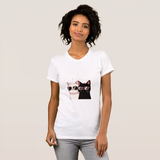 Camiseta Cool Dual-Cat Sunglasses T-Shirt (Frente Completa)