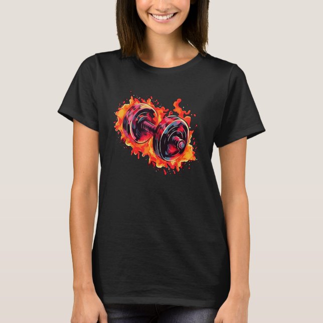 Camiseta Cool Dumbbell with Flames for burning Training (Frente)