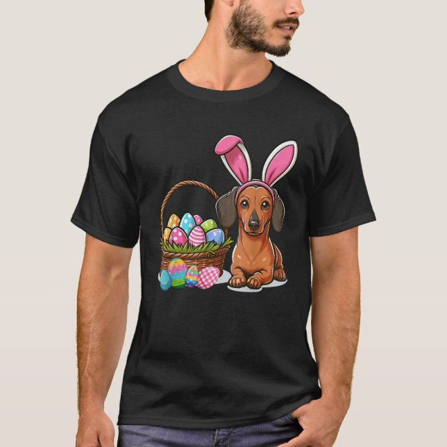 Camiseta Cool Easter Dachshund Easter Basket Bunny Ears Hap (Frente)