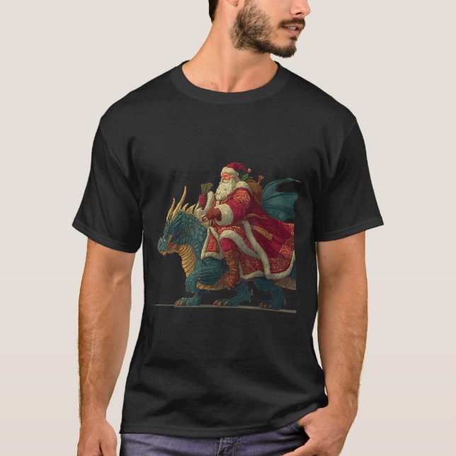Camiseta Cool Festive Dragon With Riding Santa Claus Look  (Frente)