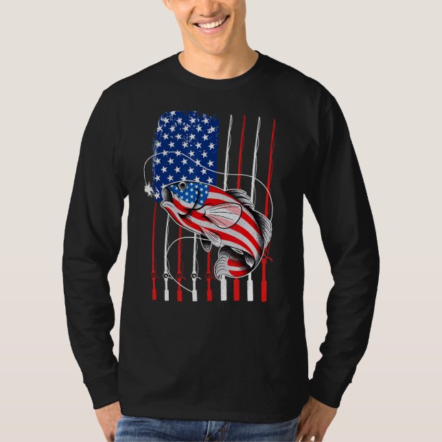 Camiseta Cool Fishing For Men American Flag USA Fish (Frente)
