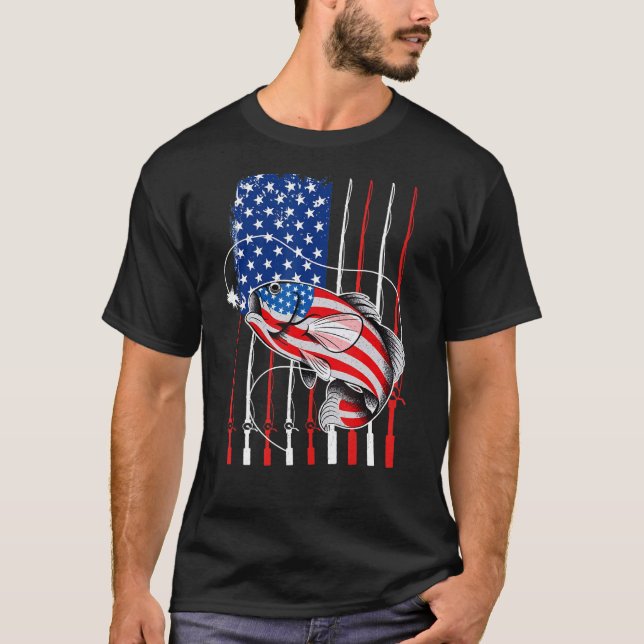 Camiseta Cool Fishing For Men American Flag USA Fish (Frente)