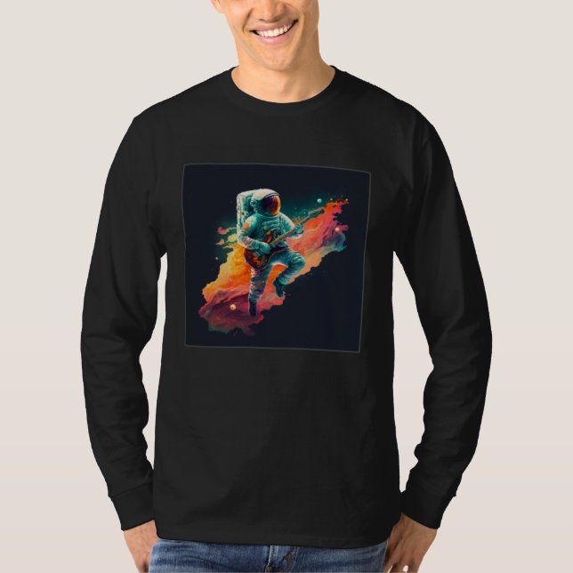 Camiseta Cool Floating Astronaut Illustration Guitar Moon S (Frente)