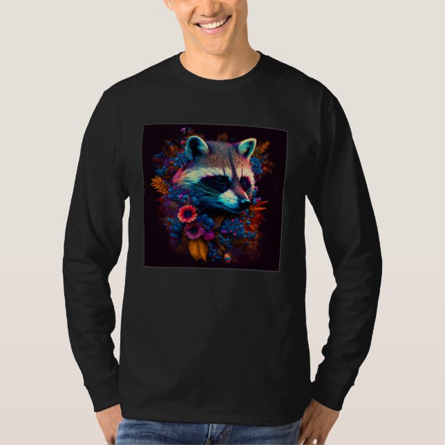Camiseta Cool Flower Raccoon Illustration Graphic Women Men (Frente)