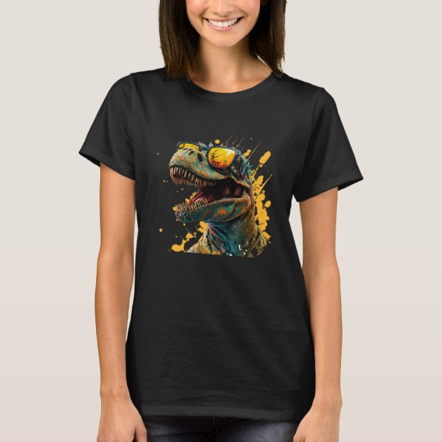 Camiseta Cool fun dinosaur raptor with sunglasses  4 (Frente)