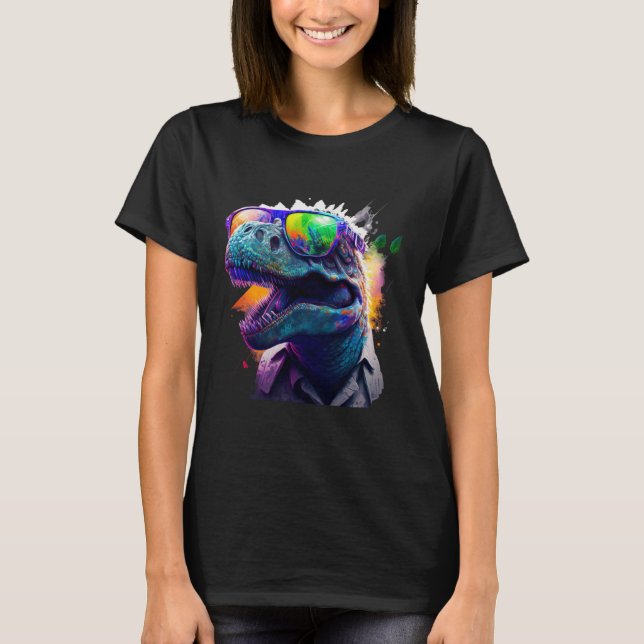 Camiseta Cool fun dinosaur Rex with sunglasses (Frente)