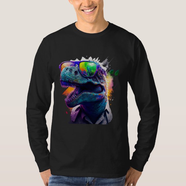 Camiseta Cool fun dinosaur Rex with sunglasses (Frente)