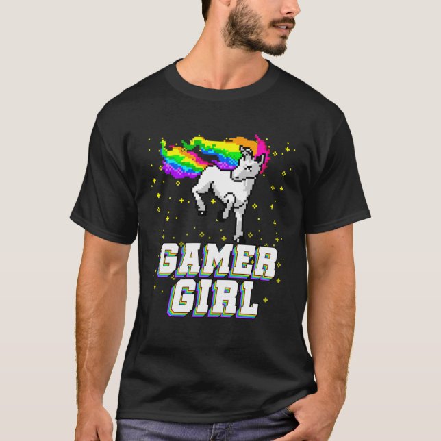 Camiseta Cool Gamer Girl Galaxy Rainbow Unicorn Video Game  (Frente)