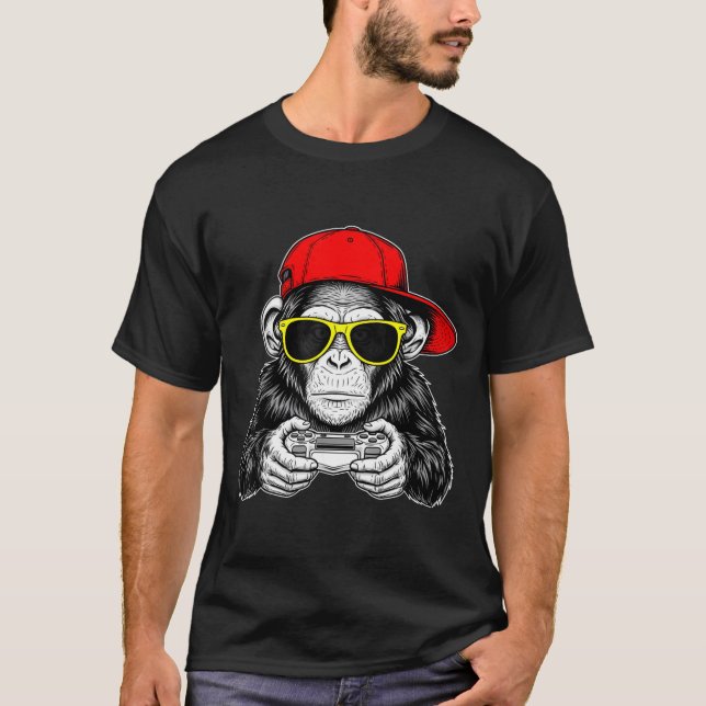 Camiseta Cool Gamer Monkey With Controller Funny Gaming Vid (Frente)