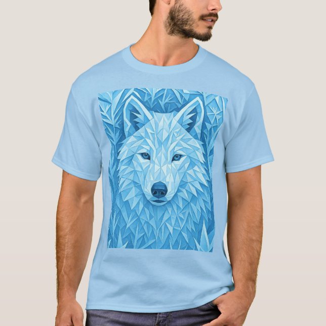 Camiseta Cool Geometric Blue Wolf Low Poly Graphic All Over (Frente)