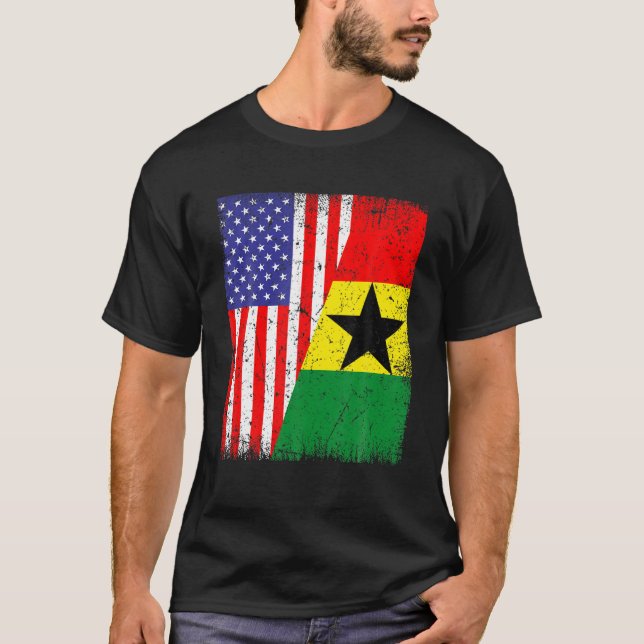 Camiseta Cool Ghana Flag USA American Flag Patriotic (Frente)