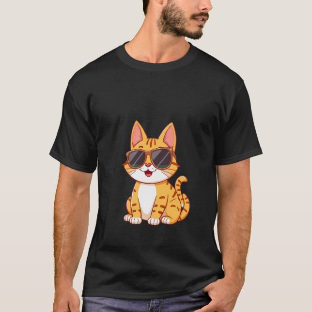 Camiseta Cool Ginger Cat Sunglasses Funny Happy Summer Art  (Frente)