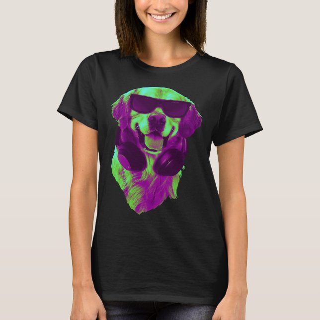 Camiseta Cool Golden Retriever DJ with Headphones & Sunglas (Frente)