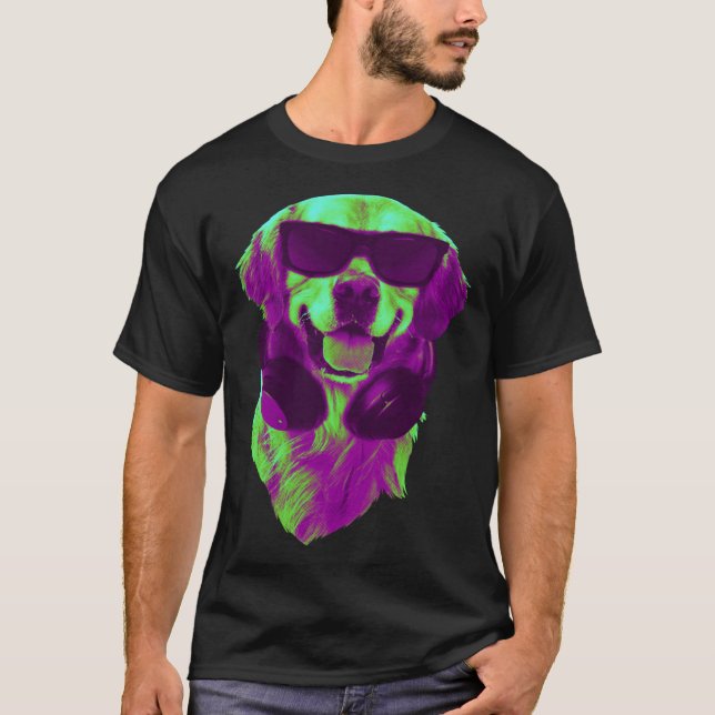 Camiseta Cool Golden Retriever DJ with Headphones & Sunglas (Frente)