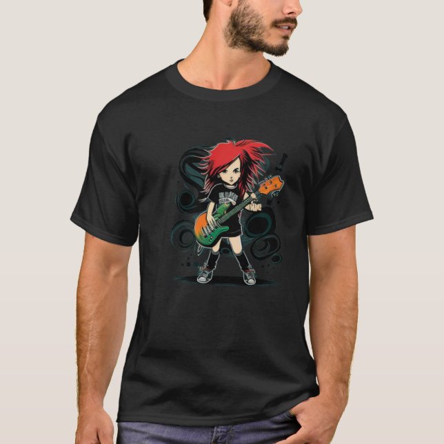 Camiseta Cool Guitar Girl with red Hair (Frente)