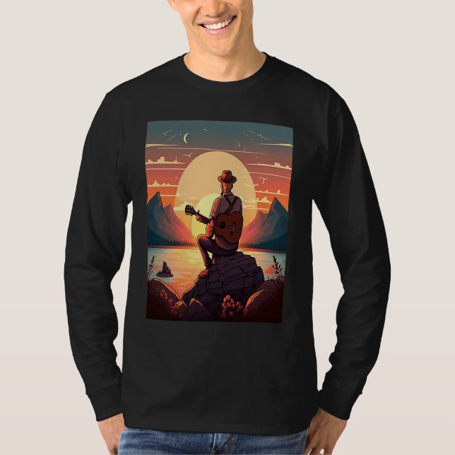 Camiseta Cool Guitarist Father Dad Playing Guitar In Sunset (Frente)