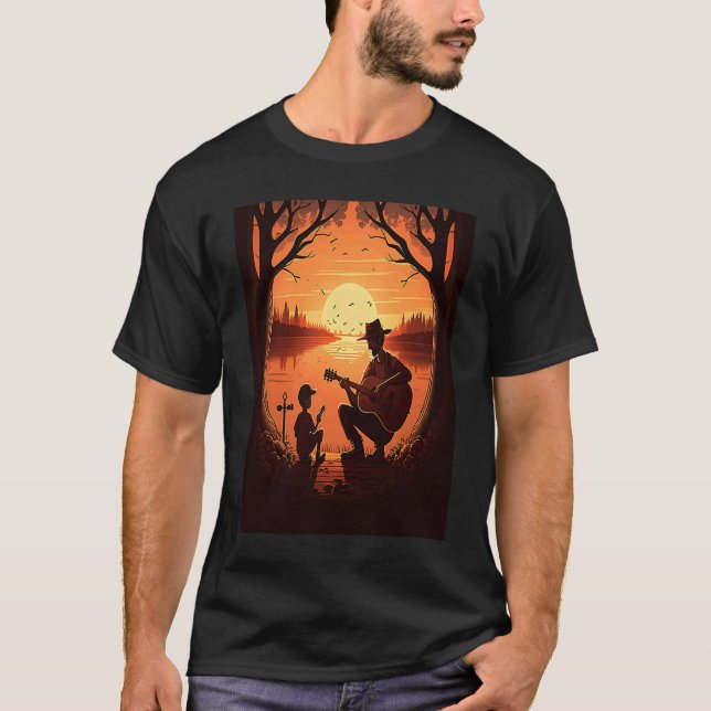 Camiseta Cool Guitarist Father Dad Playing Guitar In Sunset (Frente)