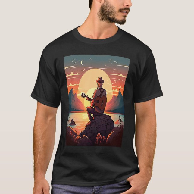 Camiseta Cool Guitarist Father Dad Playing Guitar In Sunset (Frente)