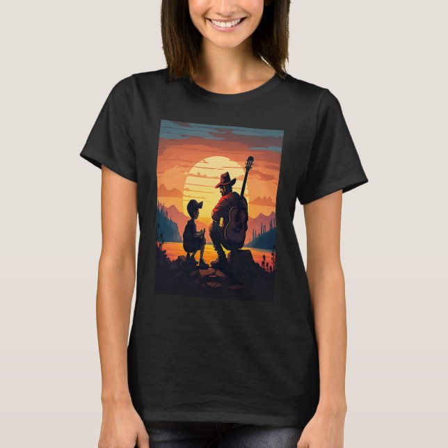 Camiseta Cool Guitarist Father Dad Playing Guitar In Sunset (Frente)