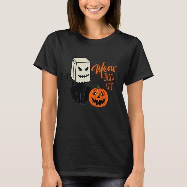 Camiseta Cool Halloween Meow Boo Boo Cat Illustration Graph (Frente)