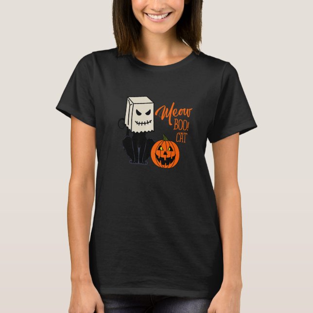 Camiseta Cool Halloween Meow Boo Boo Cat Illustration Graph (Frente)