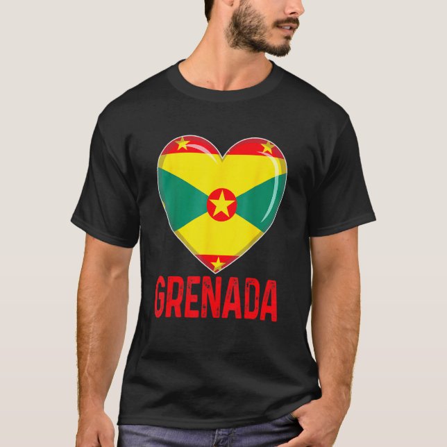 Camiseta Cool Heart Grenada Flag Men Women Kid Patriotic (Frente)