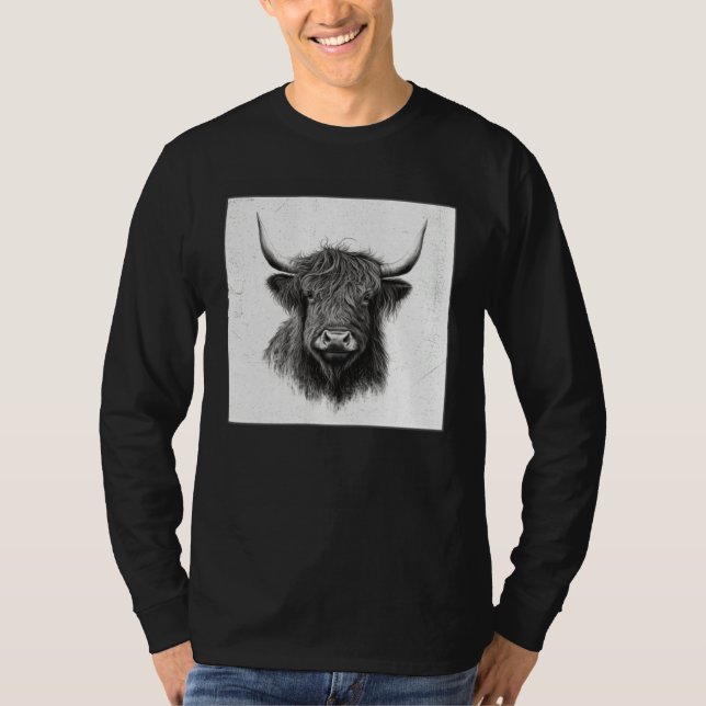 Camiseta Cool Highland Cow Illustration Black Horn Women Me (Frente)