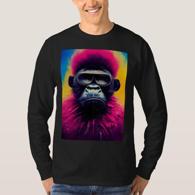Camiseta Cool Hipster Colorful Gorilla Illustration Graphic (Frente)