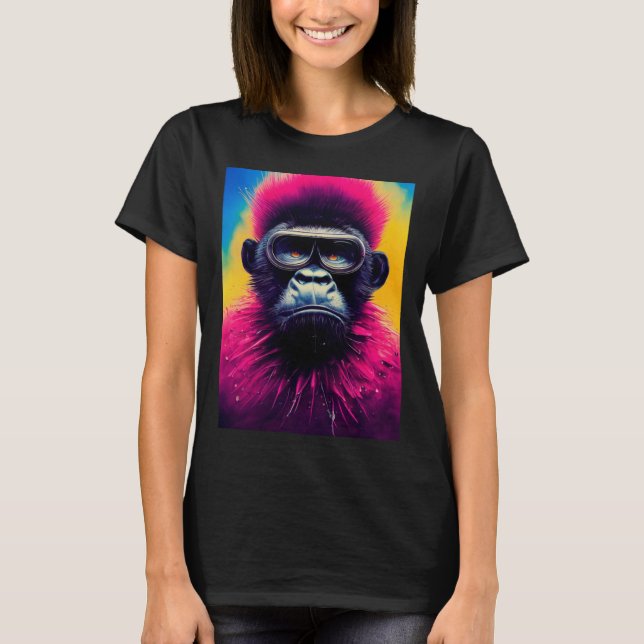 Camiseta Cool Hipster Colorful Gorilla Illustration Graphic (Frente)