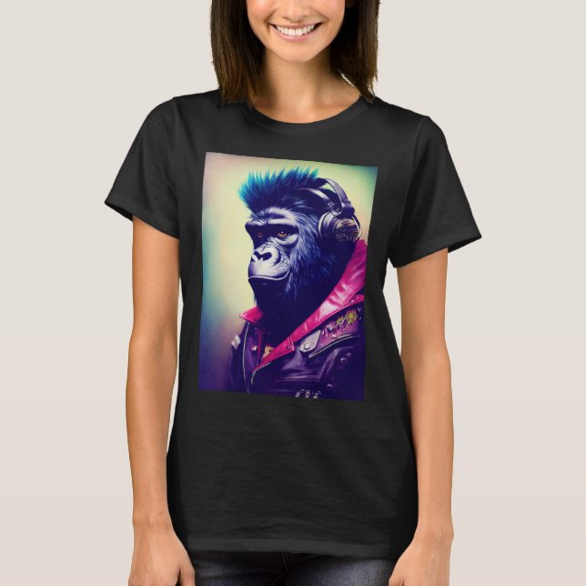 Camiseta Cool Hipster Colorful Gorilla Illustration Graphic (Frente)