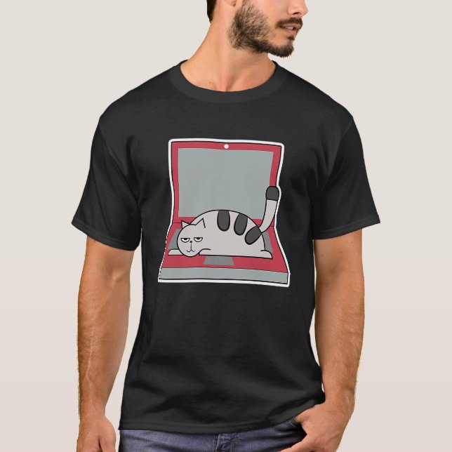 Camiseta Cool Home Office Work From Home Laptop Cat (Frente)