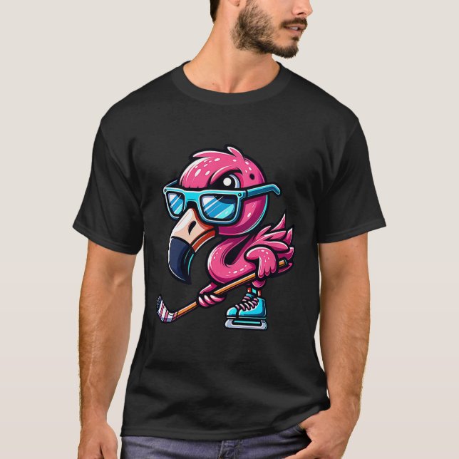 Camiseta Cool Ice Hockey Flamingo With Attitude  (Frente)
