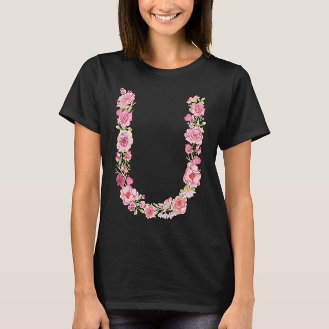 Camiseta Cool Initial Alphabet Monogram Flowers  Floral Let (Frente)