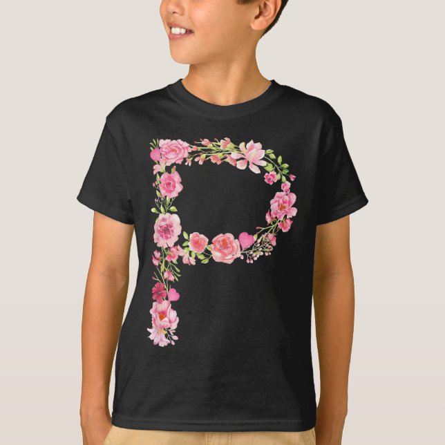 Camiseta Cool Initial Alphabet Monogram Flowers Floral Lett (Frente)
