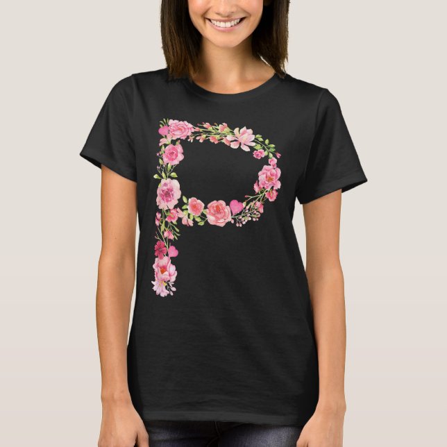 Camiseta Cool Initial Alphabet Monogram Flowers Floral Lett (Frente)