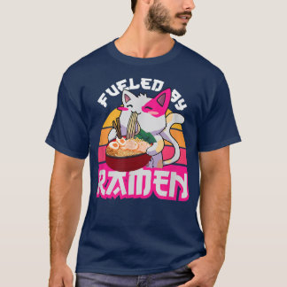 Camiseta Cool Japanese Cat Eats Ramen, Fuled By Ramen Quote