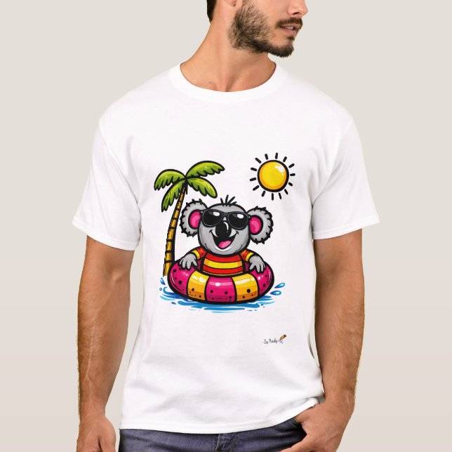 Camiseta Cool Koala Pool Party Cartoon T-Shirt (Frente)